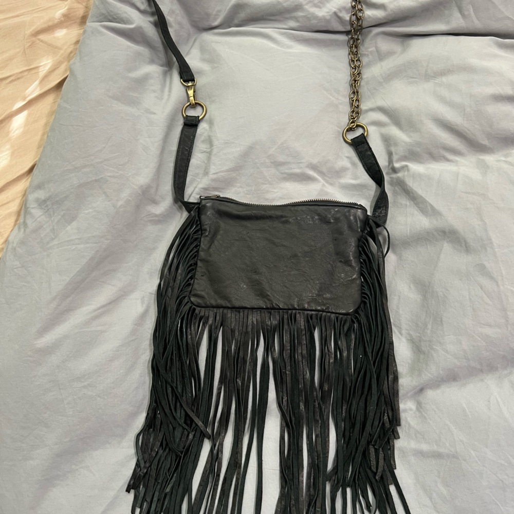 Leather fringe crossbody or waist bag